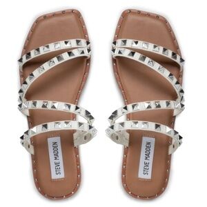 Steve Madden White and Silver Studded Sandals